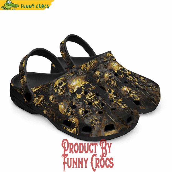 Colorful Dark Gold Zombie Skulls Crocs Shoes