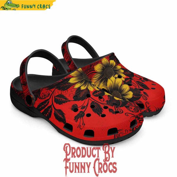 Colorful Floral Red Yellow Drawings Crocs Shoes