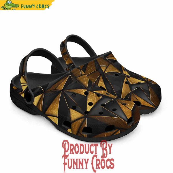 Colorful Gold And Black Triangles Artwork Crocs Shoes