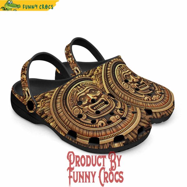 Colorful Golden Aztec Carving Crocs Shoes