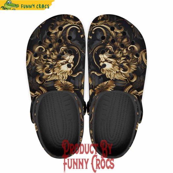 Colorful Golden Leaves And Lion Crocs Shoes