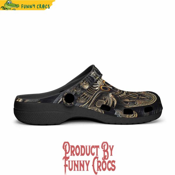 Colorful Golden Mayan Skull Ornament Crocs Shoes