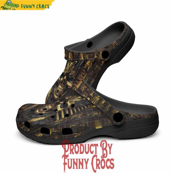 Colorful Golden Pharaoh Skull Art Crocs Shoes