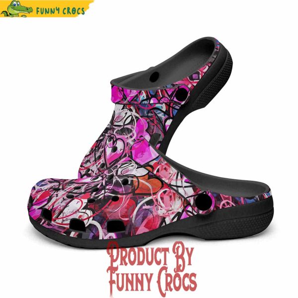 Pink Hearts Graffiti Crocs Shoes