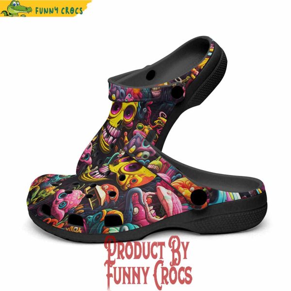 Psychedelic Weird Skulls And Monsters Colorful Crocs Shoes