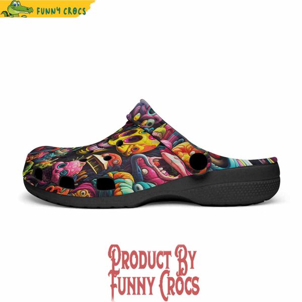 Psychedelic Weird Skulls And Monsters Colorful Crocs Shoes