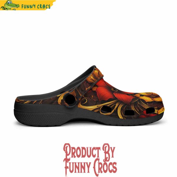 Red And Gold Floral Ornament Crocs Shoes