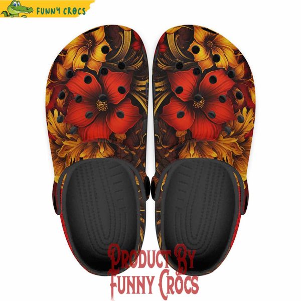 Red And Gold Floral Ornament Crocs Shoes