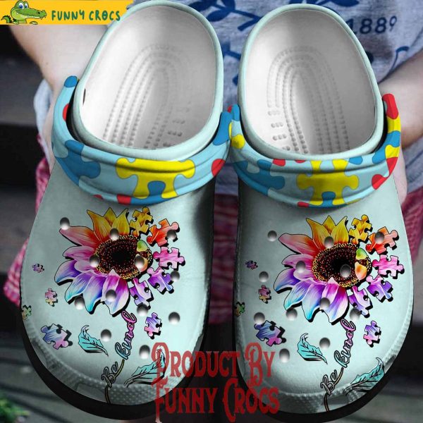 Custom Autism Awareness Be Kind Sunflower Puzzle Crocs Shoes