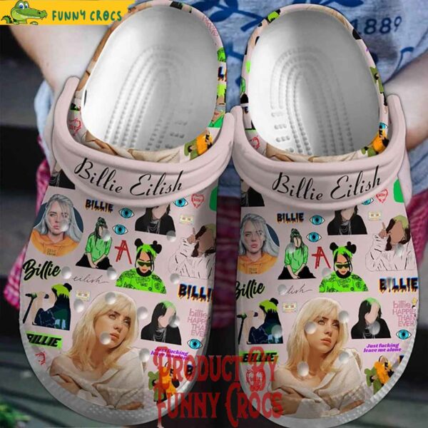 Billie Eilish Pattern Pink Crocs Shoes